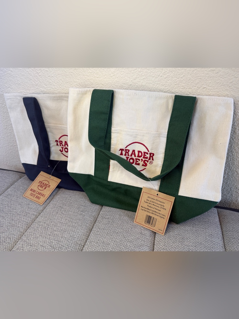 Trader Joe's Mini Canvas Tote Bag Set - Blue and Green (2) - Picture 3 of 12